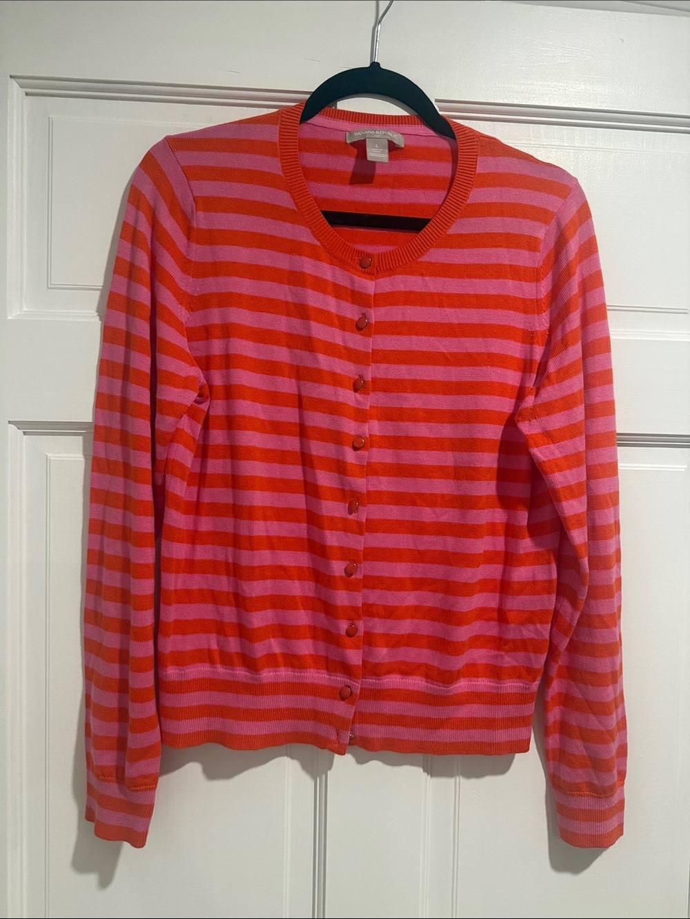 Banana Republic Pink & Red Striped Button-Front Cardigan